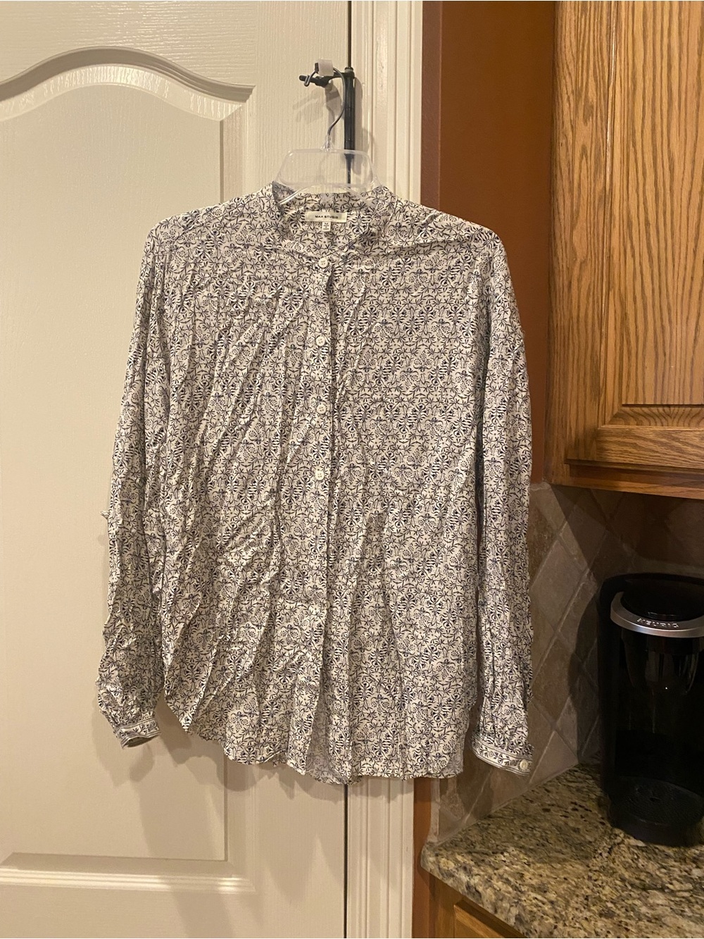 Lightweight Floral Button-Up Shirt in White and Navy